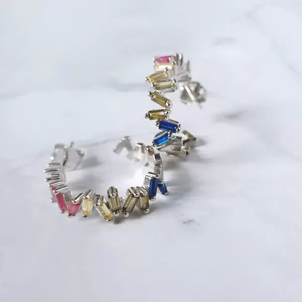 Leaf Jewelry Creole ICE CUBE, Multi Colour Zirkonia, 925 Sterlingsilber Preisnachlass