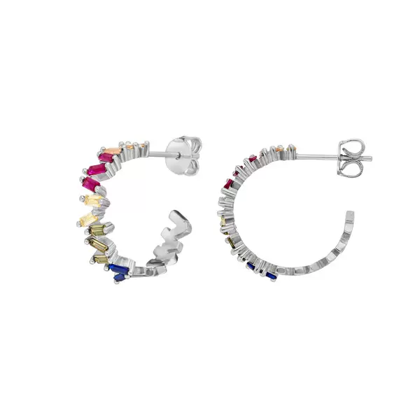 Leaf Jewelry Creole ICE CUBE, Multi Colour Zirkonia, 925 Sterlingsilber Preisnachlass