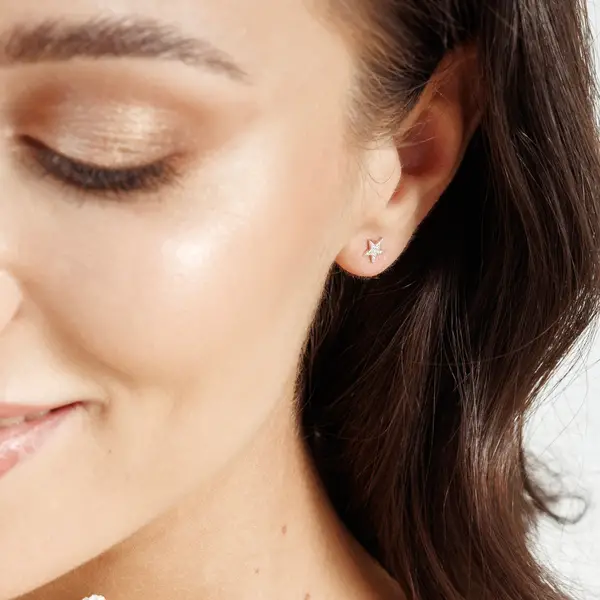 Leaf Jewelry Ohrstecker Stern mit Diamanten, 14K Gelbgold Zeitlich begrenztes Angebot