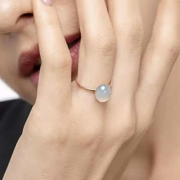 Leaf Jewelry Ring Cabochon II, 14 K Rosegold, Sea Blue Chalzedon Begrenzte Freigabe
