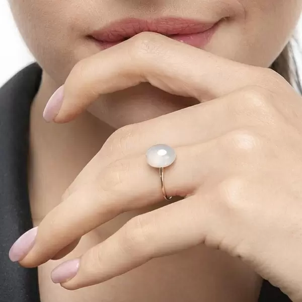 Leaf Jewelry Ring Cabochon II, 14 K Rosegold, Sea Blue Chalzedon Begrenzte Freigabe