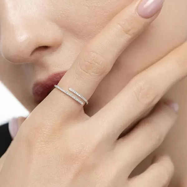 Leaf Jewelry Ring Open mit Diamanten, 18 K Weissgold, Gr.52 Letzter Tag