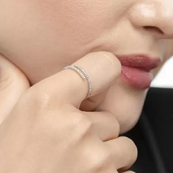 Leaf Jewelry Ring Open mit Diamanten, 18 K Weissgold, Gr.52 Letzter Tag