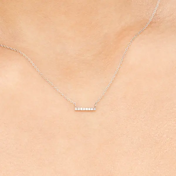 Leaf Jewelry Halskette Horizontal Bar, Diamant, 14 K Weißgold Vierteljährliche Förderung