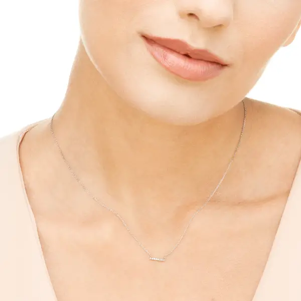Leaf Jewelry Halskette Horizontal Bar, Diamant, 14 K Weißgold Vierteljährliche Förderung