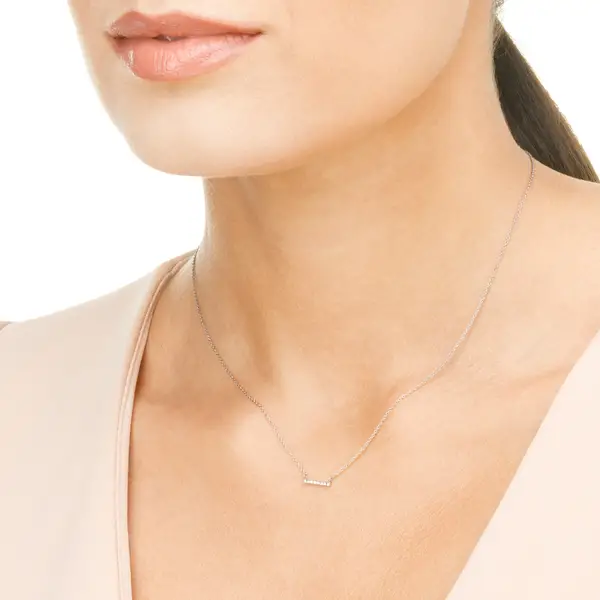 Leaf Jewelry Halskette Horizontal Bar, Diamant, 14 K Weißgold Vierteljährliche Förderung