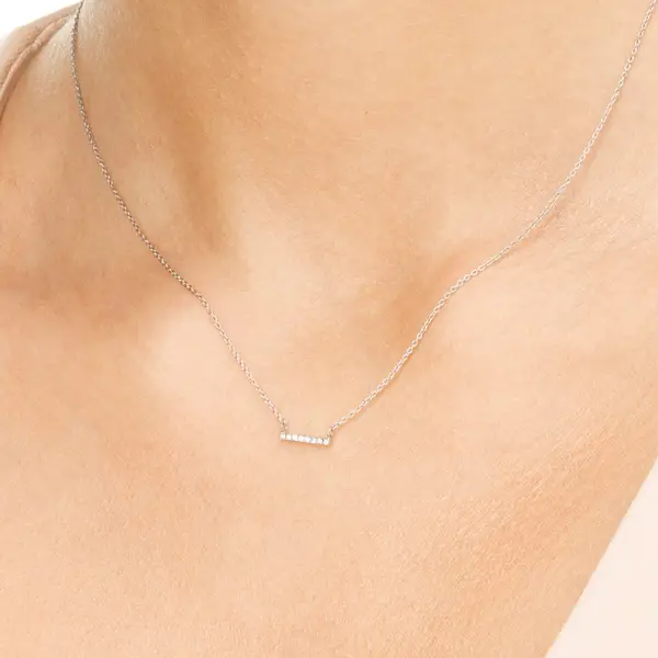 Leaf Jewelry Halskette Horizontal Bar, Diamant, 14 K Weißgold Vierteljährliche Förderung