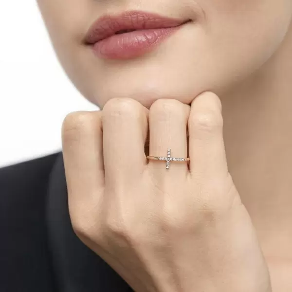 Leaf Jewelry Ring Kreuz mit Diamanten, 18K Rosegold Clearance-Verkauf