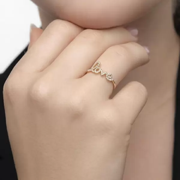 Leaf Jewelry Ring Love 18K Gelbgold mit Diamanten Begrenzt auf 3 Tage