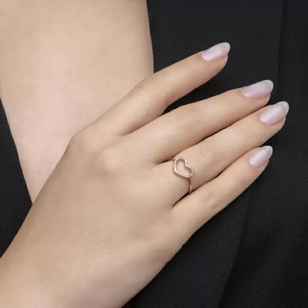 Leaf Jewelry Ring Herz mit Diamanten, 18 K Rosegold Im Verkauf