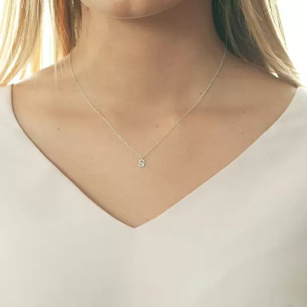 Leaf Jewelry Halskette Letter "S", 14 K Weißgold mit Diamanten Rabatte dieses Monats