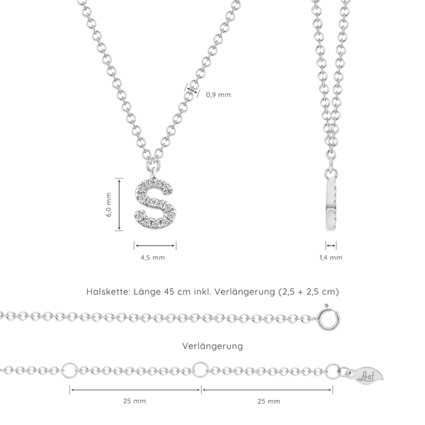 Leaf Jewelry Halskette Letter "S", 14 K Weißgold mit Diamanten Rabatte dieses Monats