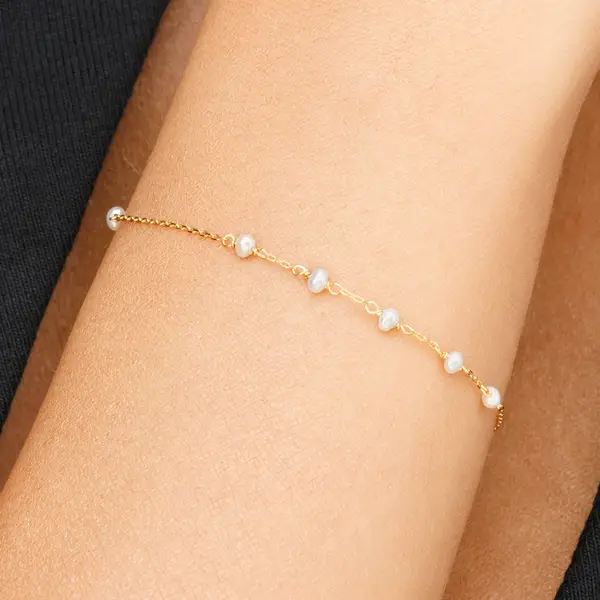 Leaf Jewelry Armkette White Pearls, 14 K Gelbgold Günstiger Verkauf
