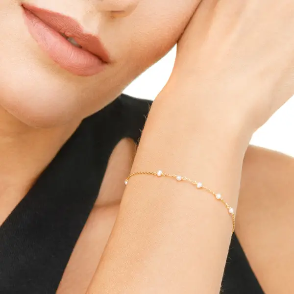 Leaf Jewelry Armkette White Pearls, 14 K Gelbgold Günstiger Verkauf