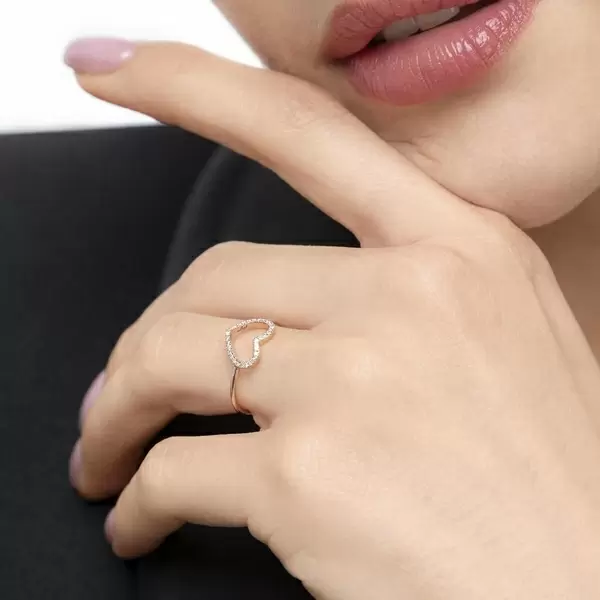 Leaf Jewelry Ring Herz mit Diamanten, 18 K Gelbgold Meist gekauft