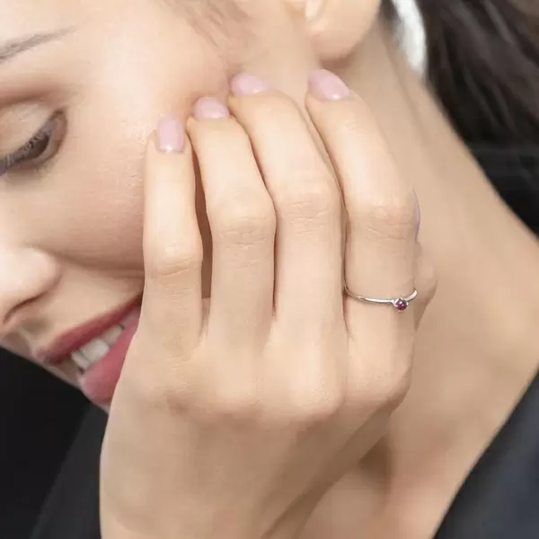 Leaf Jewelry Ring Cabochon, 14 K Weißgold, Rubin Rabatt