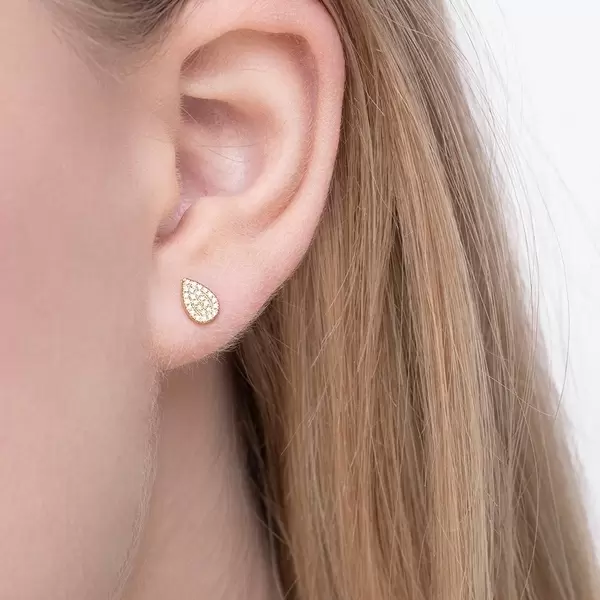 Leaf Jewelry Ohrstecker Drops mit Diamanten, 18 K Gelbgold Großer Ausverkauf