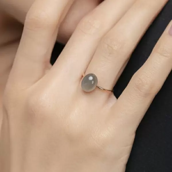 Leaf Jewelry Ring Cabochon II, 14 K Rosegold, Grauer Mondstein Preisnachlass