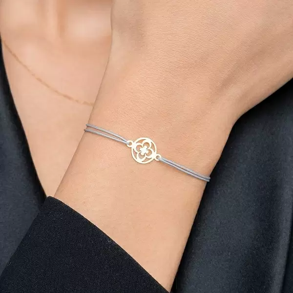 Leaf Jewelry Glücksbändchen Clover, 14 K Gelbgold, Grau Lagerräumung