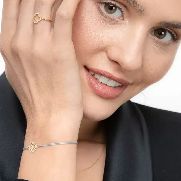 Leaf Jewelry Glücksbändchen Clover, 14 K Gelbgold, Grau Lagerräumung