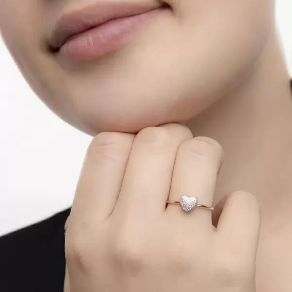 Leaf Jewelry Ring Herz Full mit Diamanten, 18 K Rosegold Top Angebot