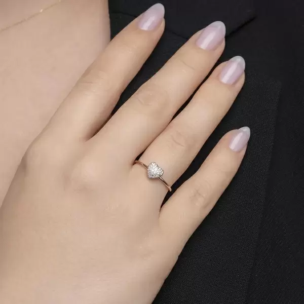 Leaf Jewelry Ring Herz Full mit Diamanten, 18 K Rosegold Top Angebot