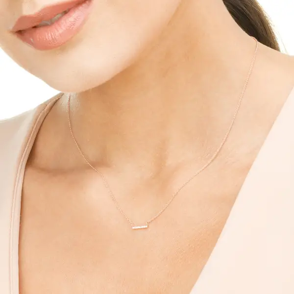 Leaf Jewelry Halskette Horizontal Bar, Diamant, 14 K Rosegold Online Outlet