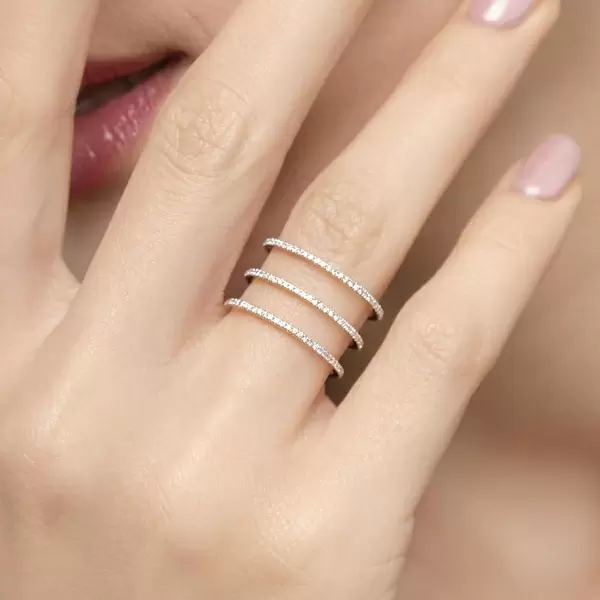 Leaf Jewelry Ring Triple mit Diamanten, 18 K Rosegold, Größe 46 Exklusive Angebote