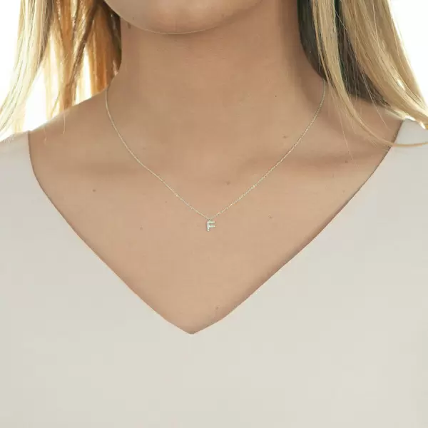 Leaf Jewelry Halskette Letter "F", 14 K Weißgold mit Diamanten Bis zu 50% Rabatt