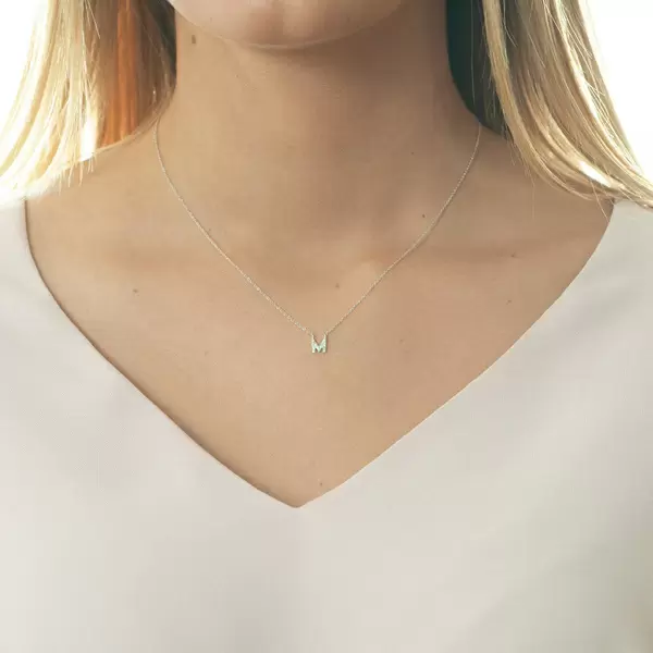 Leaf Jewelry Halskette Letter "M", 14 K Weißgold mit Diamanten Discount Store für neue Produkte
