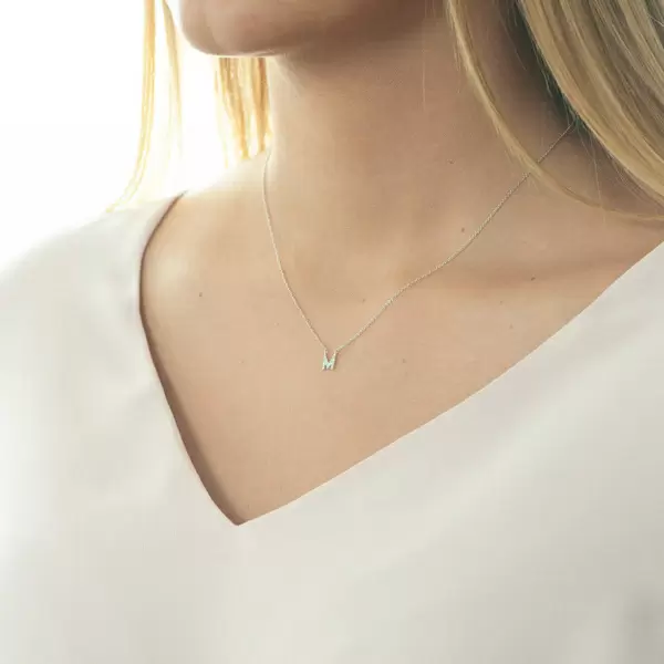 Leaf Jewelry Halskette Letter "M", 14 K Weißgold mit Diamanten Discount Store für neue Produkte