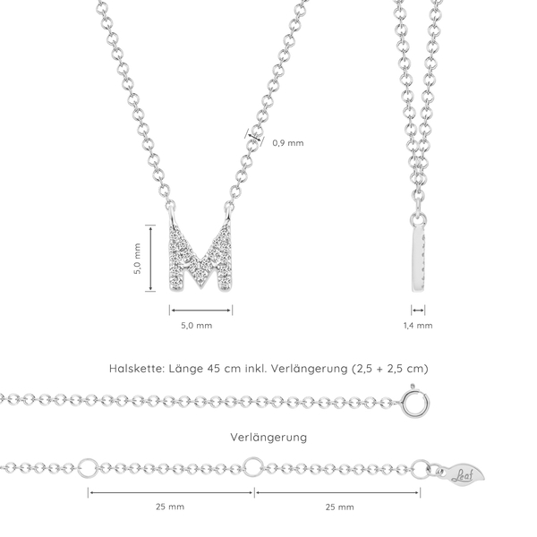 Leaf Jewelry Halskette Letter "M", 14 K Weißgold mit Diamanten Discount Store für neue Produkte
