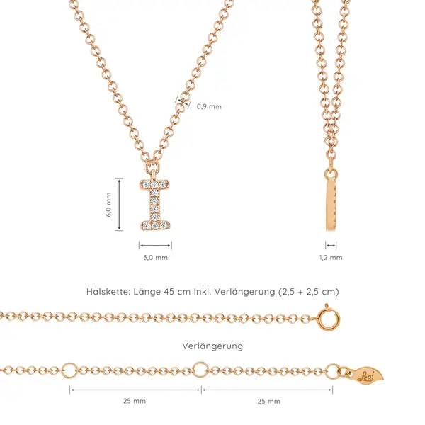 Leaf Jewelry Halskette Letter "I", 14 K Rosegold mit Diamanten Nur noch ein Tag übrig