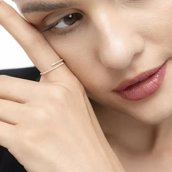 Leaf Jewelry Ring Open mit Diamanten, 18 K Rosegold Super Rabatt