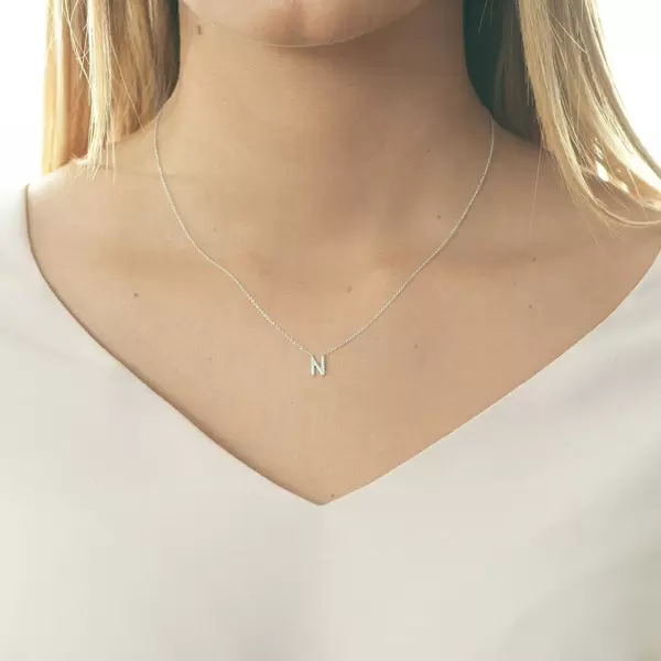 Leaf Jewelry Halskette Letter "N", 14 K Weißgold mit Diamanten Clearance-Verkauf
