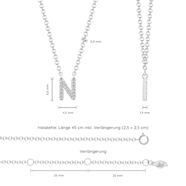 Leaf Jewelry Halskette Letter "N", 14 K Weißgold mit Diamanten Clearance-Verkauf