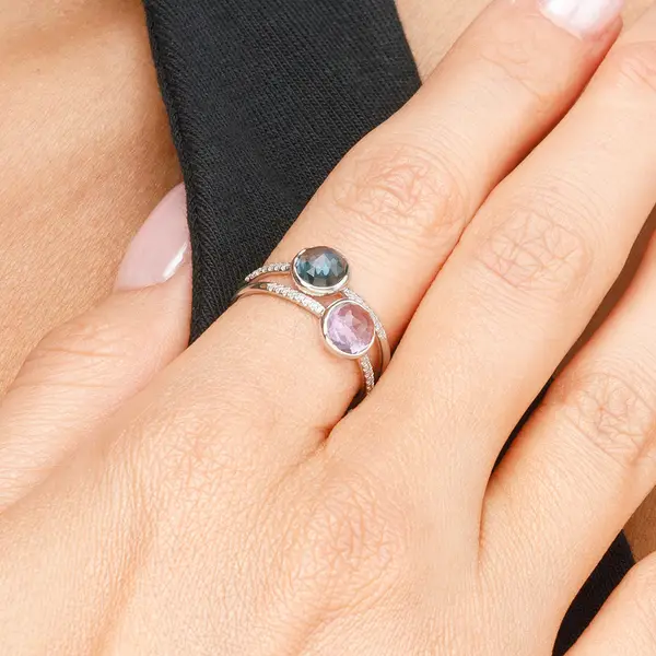Leaf Jewelry Ring Amethyst mit Diamanten, 14K Weißgold Hotsell