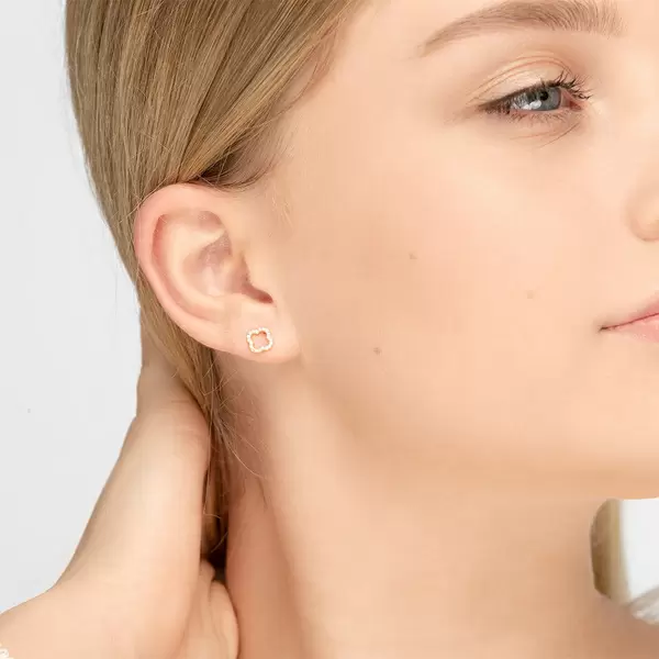 Leaf Jewelry Ohrstecker Clover mit Diamanten, 18 K Gelbgold im Angebot