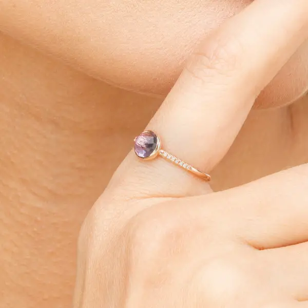 Leaf Jewelry Ring Amethyst mit Diamanten, 14K Rosegold, Gr.50 Günstiger Verkauf