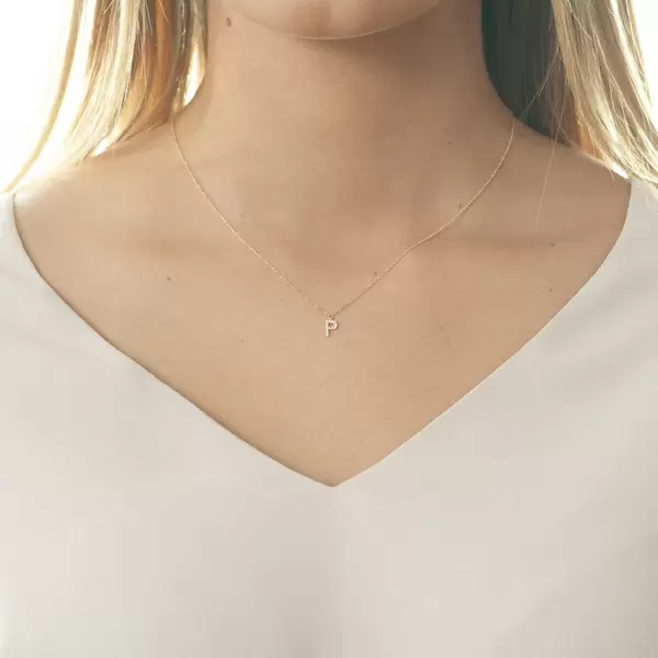 Leaf Jewelry Halskette Letter "P", 14 K Rosegold mit Diamanten Fabrikverkauf