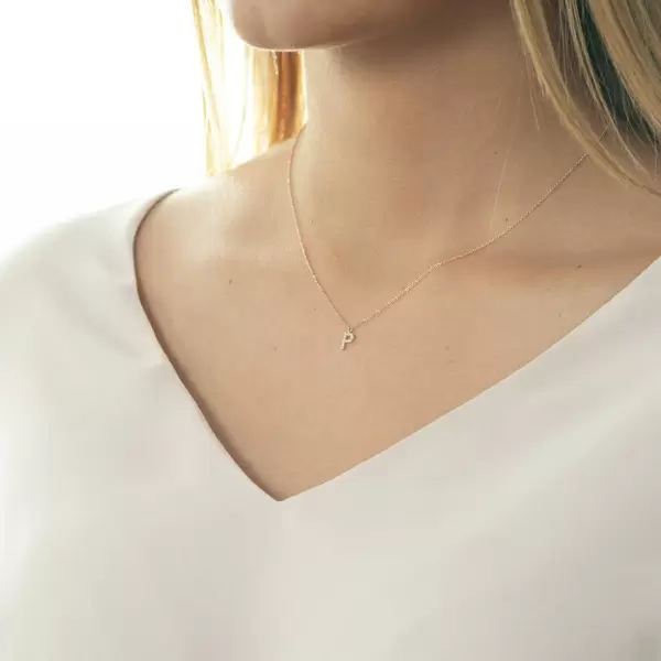 Leaf Jewelry Halskette Letter "P", 14 K Rosegold mit Diamanten Fabrikverkauf