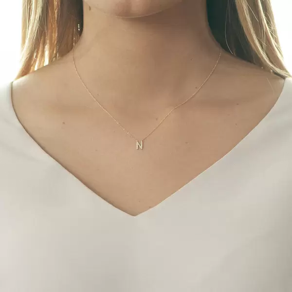Leaf Jewelry Halskette Letter "N", 14 K Rosegold mit Diamanten Meist gekauft