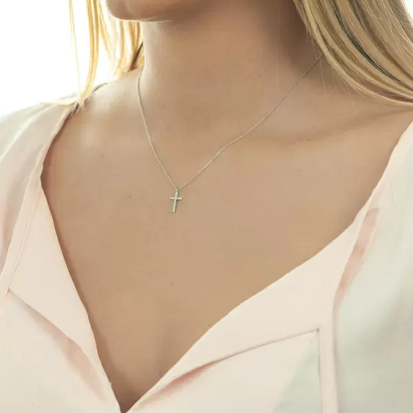 Leaf Jewelry Halskette Kreuz mit Diamanten, 18 K Weißgold Kostenloser Versand