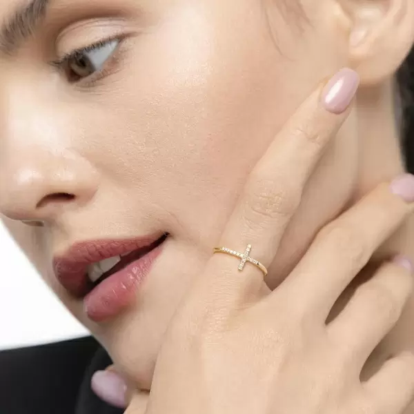 Leaf Jewelry Ring Kreuz mit Diamanten, 18 K Gelbgold Versandkostenfrei
