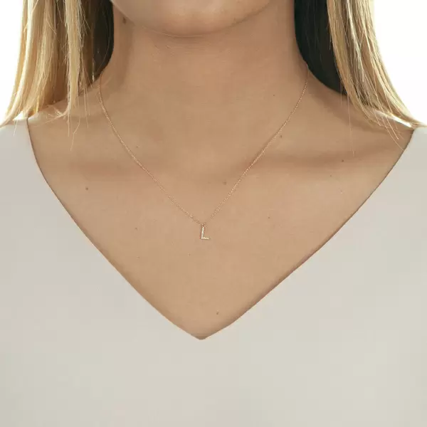 Leaf Jewelry Halskette Letter "L", 14 K Rosegold mit Diamanten Flash Sale