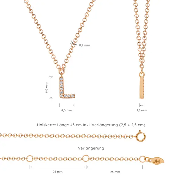 Leaf Jewelry Halskette Letter "L", 14 K Rosegold mit Diamanten Flash Sale