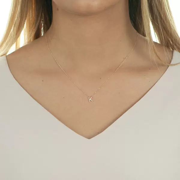 Leaf Jewelry Halskette Letter "K", 14 K Rosegold mit Diamanten Muttertagsangebot