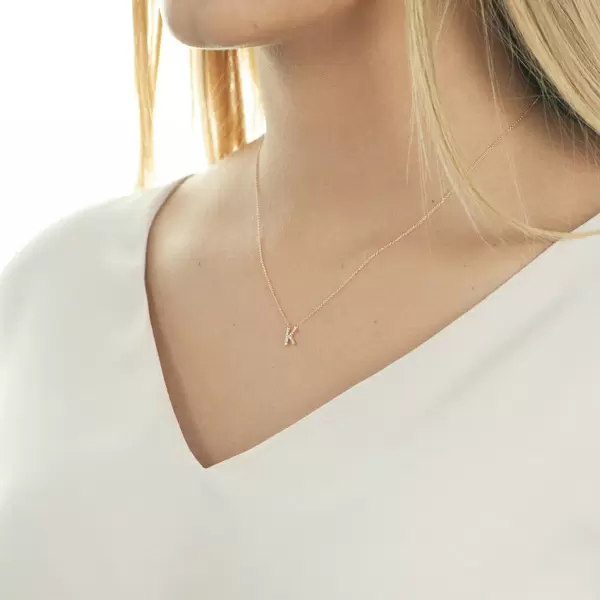 Leaf Jewelry Halskette Letter "K", 14 K Rosegold mit Diamanten Muttertagsangebot