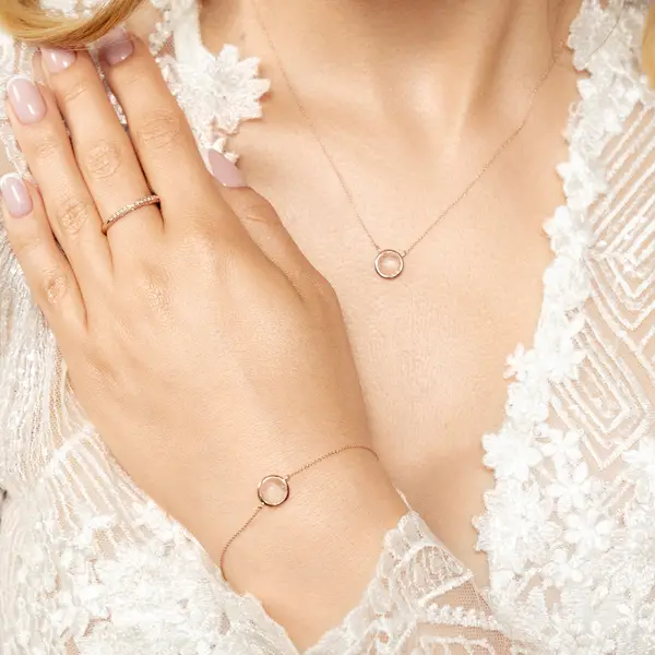 Leaf Jewelry Halskette Rosenquarz, 14 K Roségold Lagerräumung
