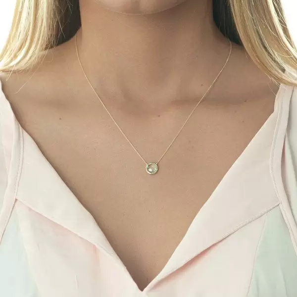 Leaf Jewelry Halskette Grüner Amethyst, 14 K Gelbgold Heißer Verkauf